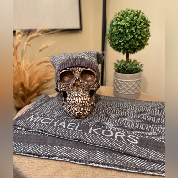 Set of 2 - Michael Kors Gray Hat-Beanie and Scarf Set w Sparkling Silver Details - Picture 3 of 13